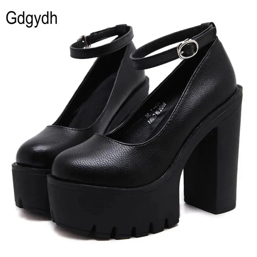 Gdgydh spring autumn casual high-heeled shoes sexy ruslana korshunova thick heels platform pumps Mary Janes Black White Size 42 - petguardiansupplies