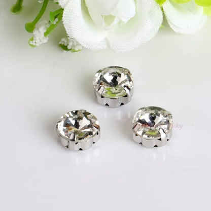 Glass Rhinestones! Satellite / Round Shape Diamond With Claw Sew On Strass Metal Base Buckle Crystal Stone Beads For Clothes - petguardiansupplies