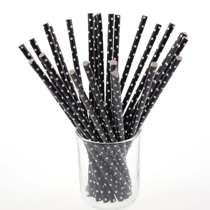 25pcs Black Paper Drinking Straws Star Striped Mustache zebra Paper Straw for Baby Shower Wedding Birthday Halloween Party Decor - petguardiansupplies