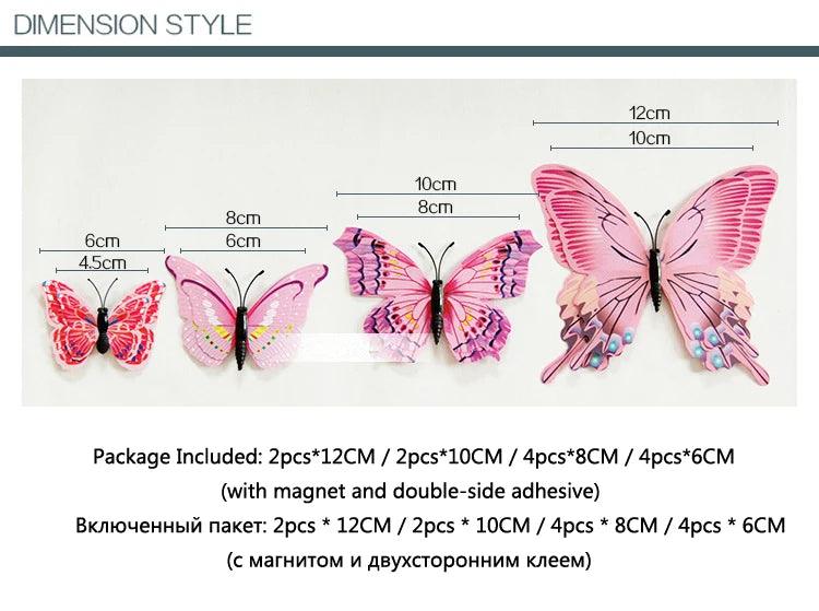 New Style 12Pcs Double Layer 3D Butterfly Wall Stickers Home Room Decor Butterflies For Wedding Decoration Magnet Fridge Decals - petguardiansupplies