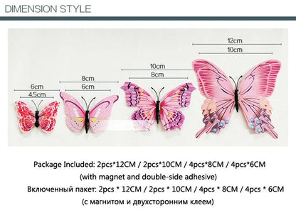 New Style 12Pcs Double Layer 3D Butterfly Wall Stickers Home Room Decor Butterflies For Wedding Decoration Magnet Fridge Decals - petguardiansupplies