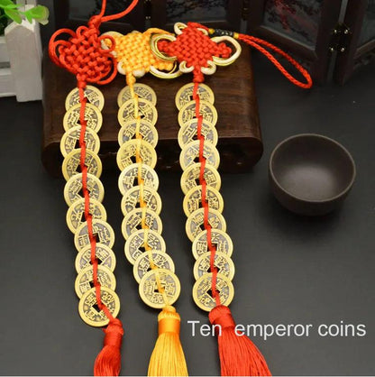 Chinese manual Knot Fengshui Lucky Charms Ancient I CHING Copper Coins Mascot Prosperity Protection Good Fortune Home Car Decor - petguardiansupplies