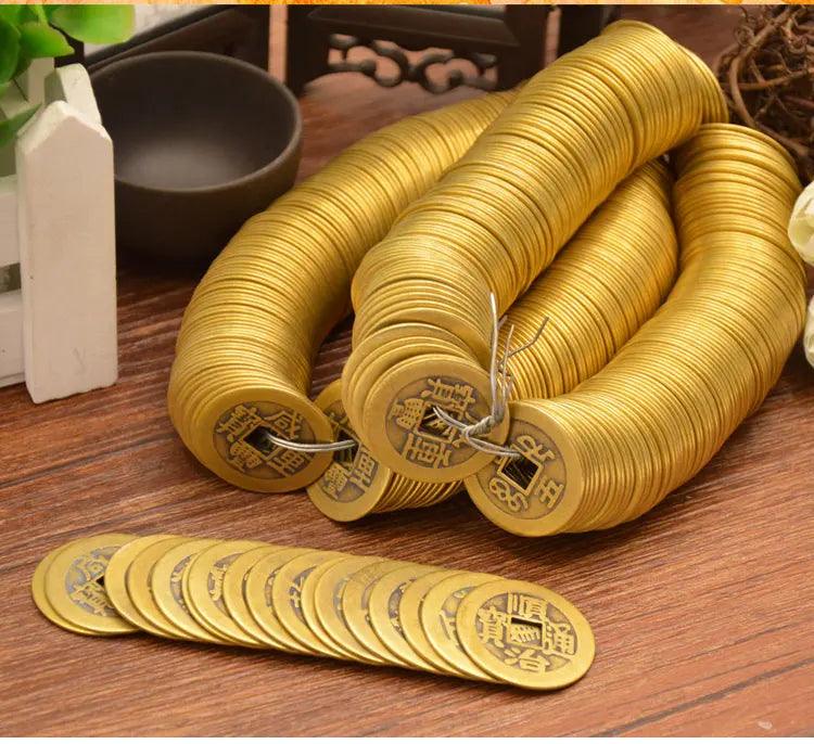 Chinese manual Knot Fengshui Lucky Charms Ancient I CHING Copper Coins Mascot Prosperity Protection Good Fortune Home Car Decor - petguardiansupplies