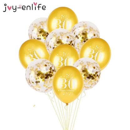 JOY-ENLIFE 10pcs Inflatable Confetti Balloons 12inch Latex Balloons 30 40 50 60 Years Birthday Party Adult Foil Helium Balloons - petguardiansupplies