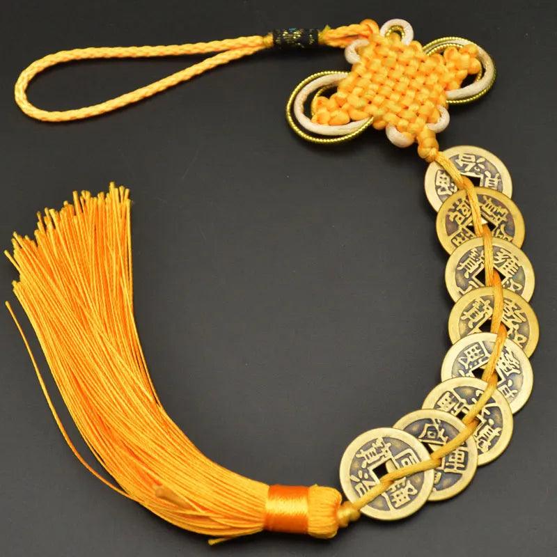 Chinese manual Knot Fengshui Lucky Charms Ancient I CHING Copper Coins Mascot Prosperity Protection Good Fortune Home Car Decor - petguardiansupplies