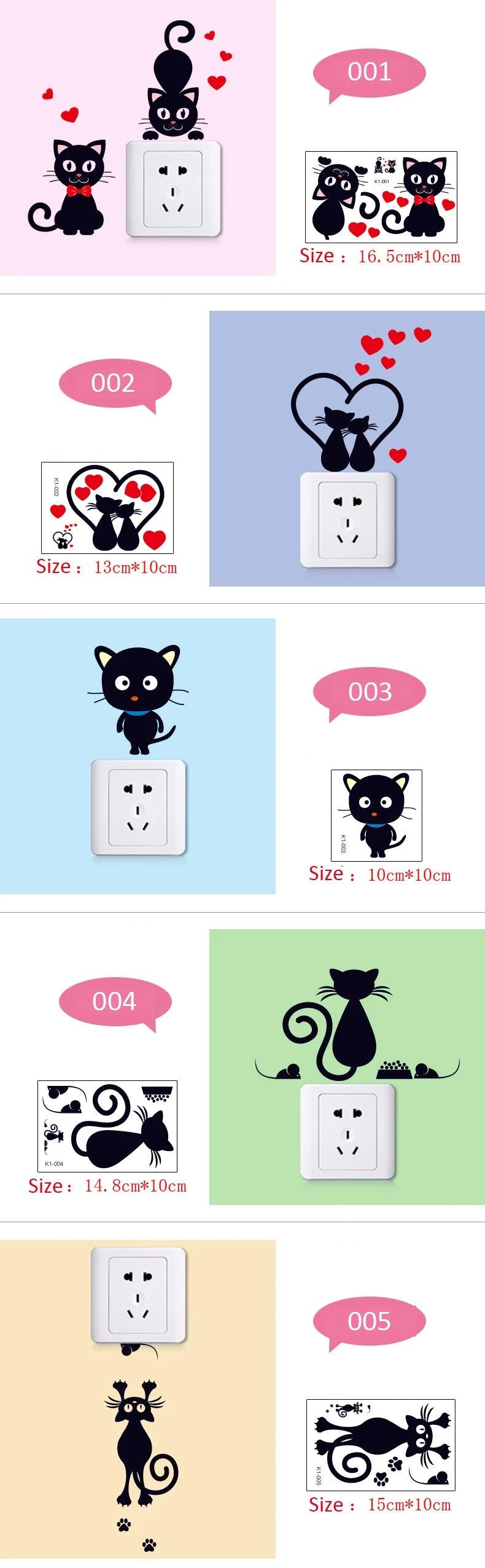 DIY Creative Black Cat Love Cartoon Removable Switch Stickers PVC Wall Sticker Vinyl Decals Home Decor Wallpaper Socket Paste - petguardiansupplies