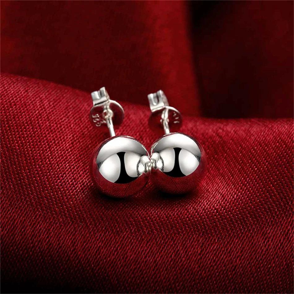 DOTEFFIL 925 Sterling Silver 8/10/12mm Round Smooth Solid Bead Ball Stud Earrings For Women Wedding Engagement Party Jewelry - petguardiansupplies