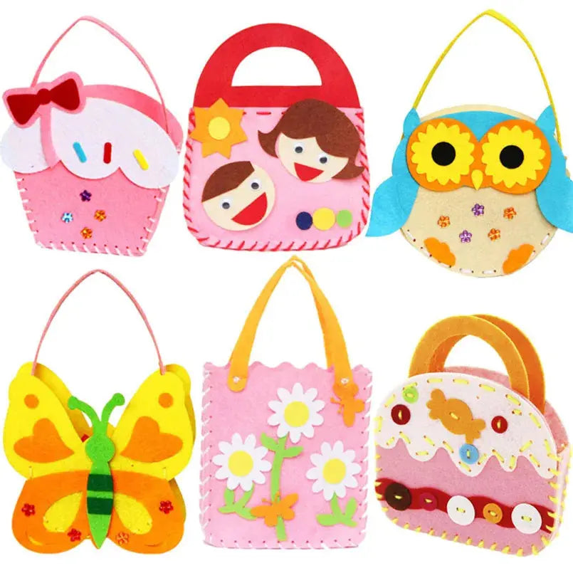 4Pcs Children Cartoon Non-woven Handicraft Toys Kids Handmade Bag DIY Animal Flower Handbags Crafts Art Sewing Toy Craft Decor - petguardiansupplies