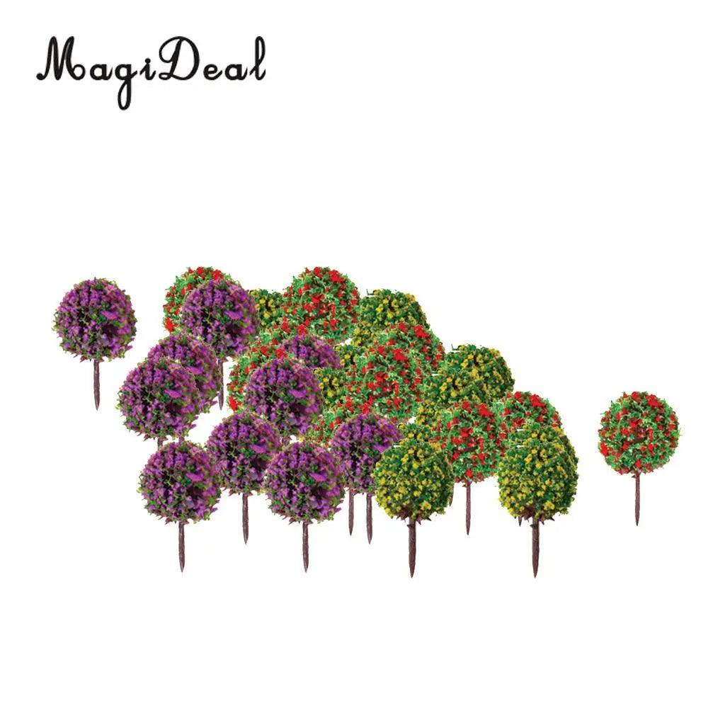 MagiDeal 30Pcs/Lot Mixed 3 Colors Flower Model Train Trees Ball Shaped Scenery Landscape 1/100 Scale for Railway Road Kids Toy - petguardiansupplies