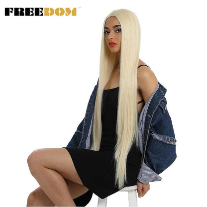 FREEDOM Synthetic Lace Front Wigs For Women Super Long 38Inch Ombre Blonde Highlight Ginger Straight Lace Wigs Cosplay Wigs - petguardiansupplies