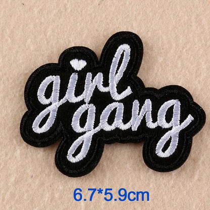 Pink Girl Gang Girlgang Letters Words Embroidery Punk Clothes Patch For Clothing Skirts Jeans Ironing Iron On Patch Applique - petguardiansupplies