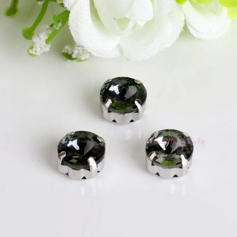 Glass Rhinestones! Satellite / Round Shape Diamond With Claw Sew On Strass Metal Base Buckle Crystal Stone Beads For Clothes - petguardiansupplies