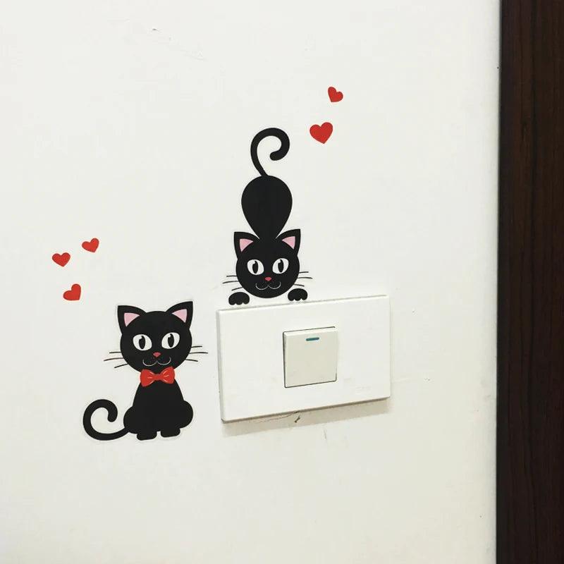 DIY Creative Black Cat Love Cartoon Removable Switch Stickers PVC Wall Sticker Vinyl Decals Home Decor Wallpaper Socket Paste - petguardiansupplies