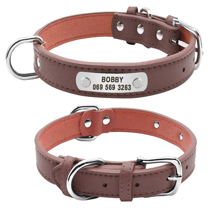 Large Durable Personalized Dog Collar PU Leather Padded Pet ID Collars Customized for Small Medium Large Dogs Cat 4 Size - petguardiansupplies