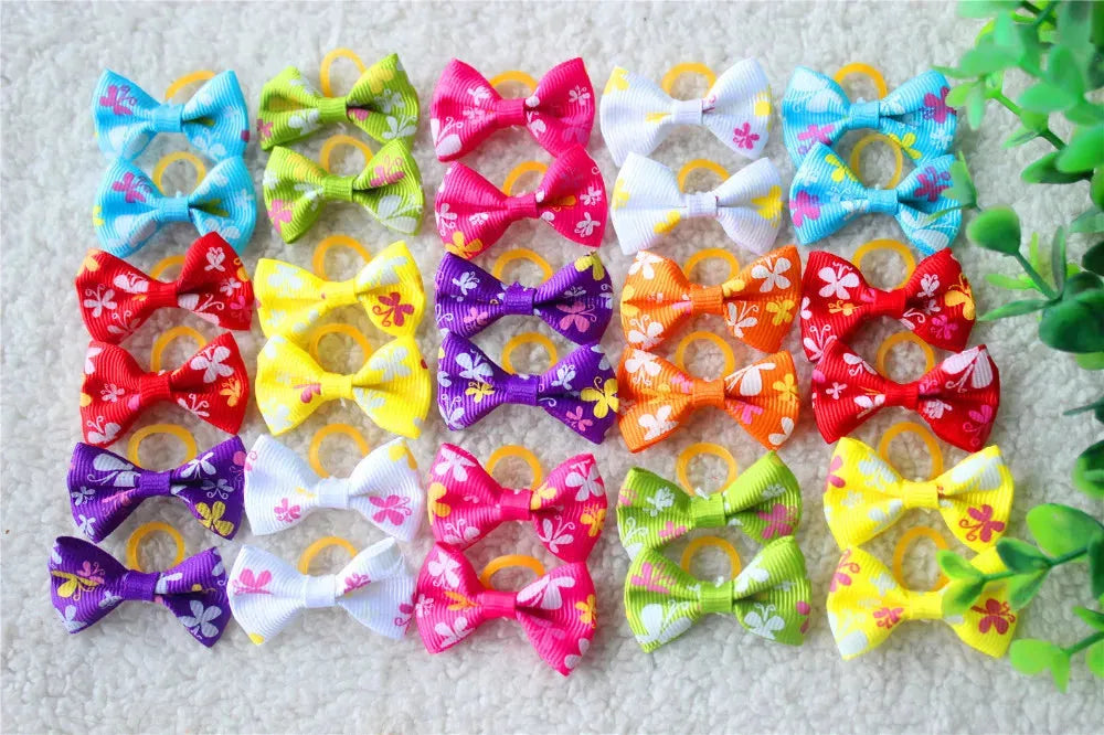 20 Pcs Dog Bows Pet Dog Grooming Accessories Products Handmade Christmas Small Dog Hair Bows Rubber Band Cat Hair Clips Boutique - petguardiansupplies