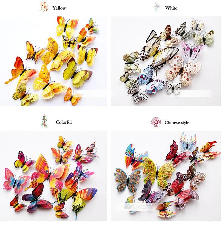 New Style 12Pcs Double Layer 3D Butterfly Wall Stickers Home Room Decor Butterflies For Wedding Decoration Magnet Fridge Decals - petguardiansupplies