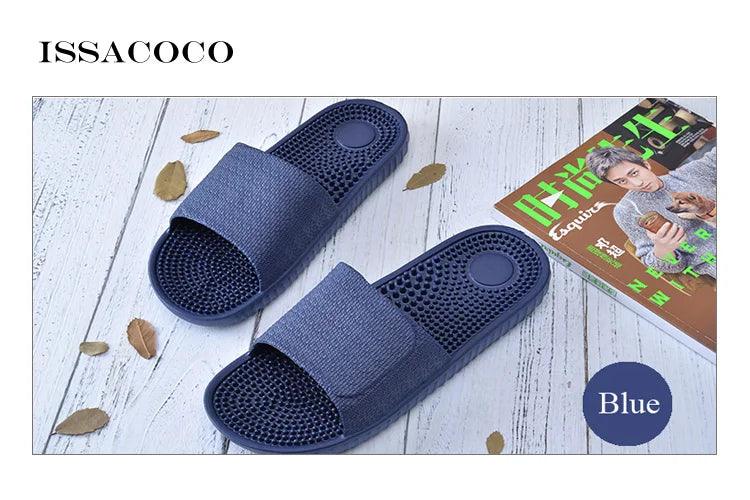 ISSACOCO Men's Flat Indoor Massage Slippers Men Home Non-slip Massage Slippers Zapatos Hombre Beach Flip Flops Men's Slides - petguardiansupplies