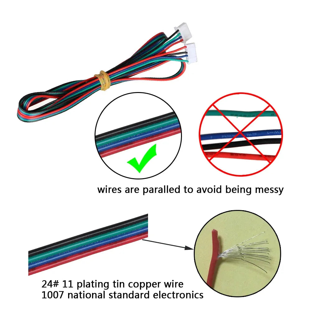 3DSWAY 3D Printer Parts 4pcs/lot 1M/2M two-phase XH2.54 4pin to 6pin Terminal Motor Connector Cable for Nema 42 Stepper Motor - petguardiansupplies