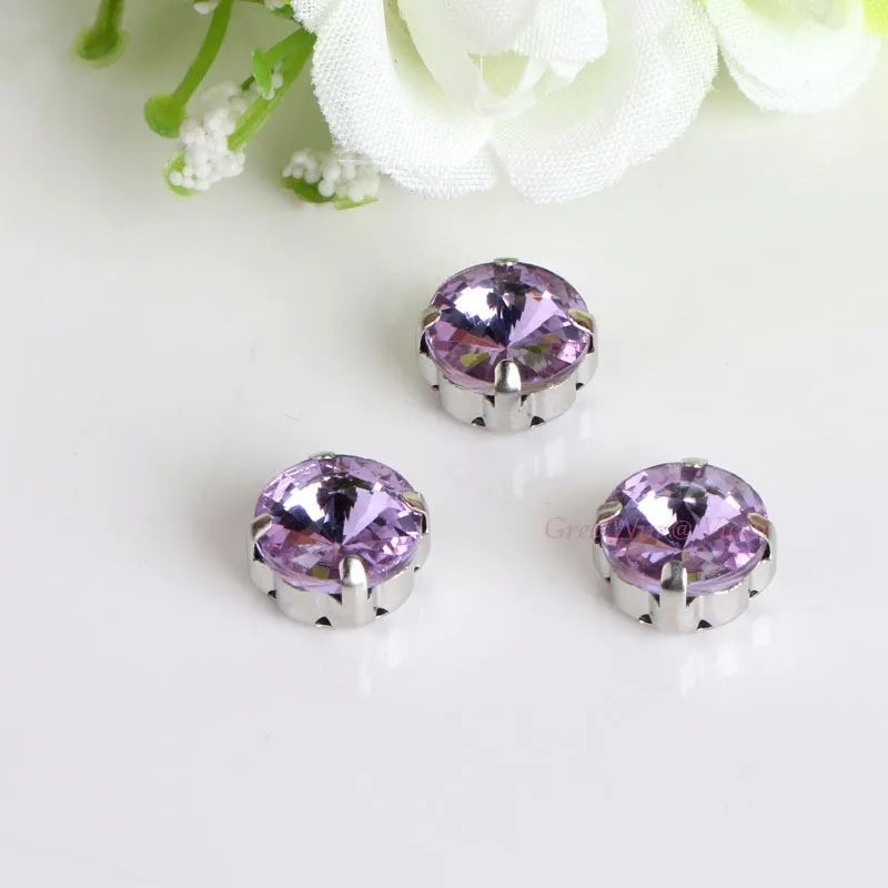 Glass Rhinestones! Satellite / Round Shape Diamond With Claw Sew On Strass Metal Base Buckle Crystal Stone Beads For Clothes - petguardiansupplies