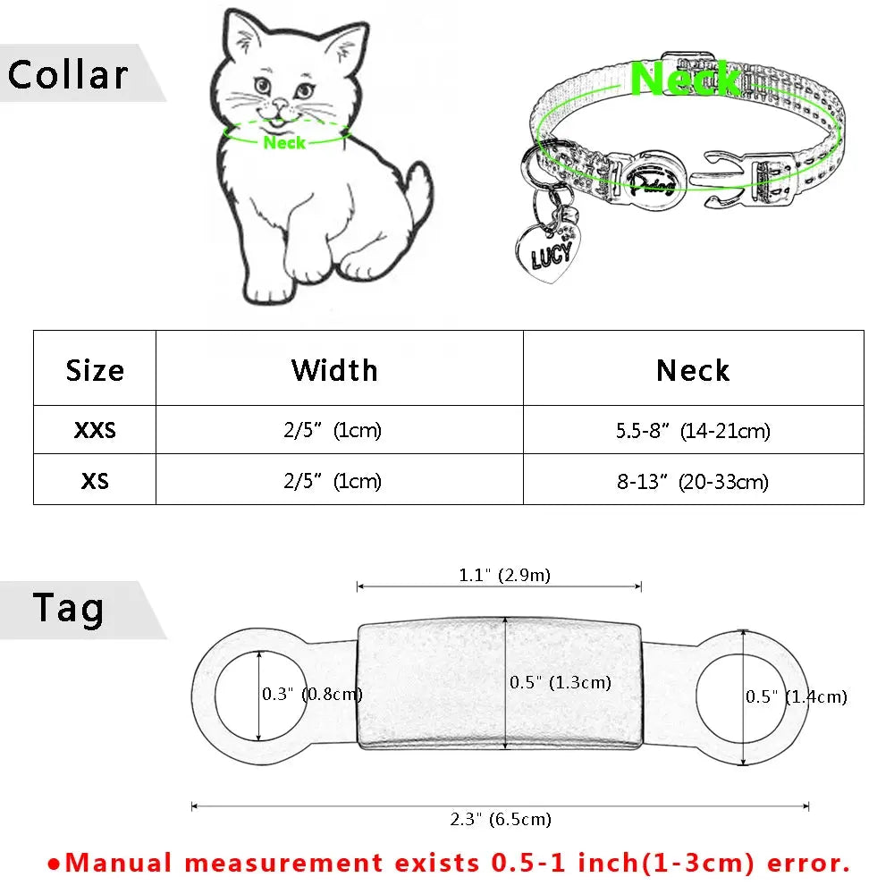 Quick Release Cat Collar Safety Custom Puppy Kitten ID Collars Reflective Breakaway With Bell For Small Cats Adjustable XXS XS - petguardiansupplies