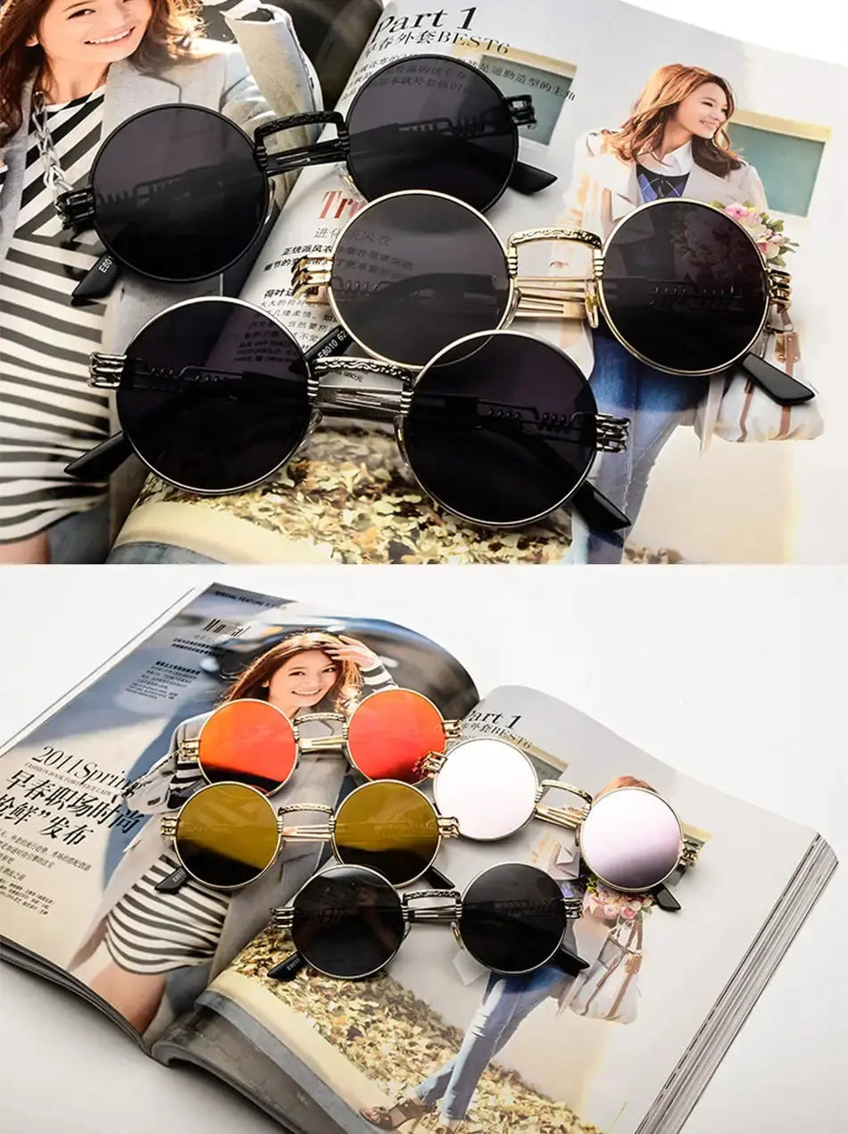 Fashion Retro Round Metal Sunglasses for Men and Women - Double Spring Leg Colourful Eyewear UV400 - petguardiansupplies