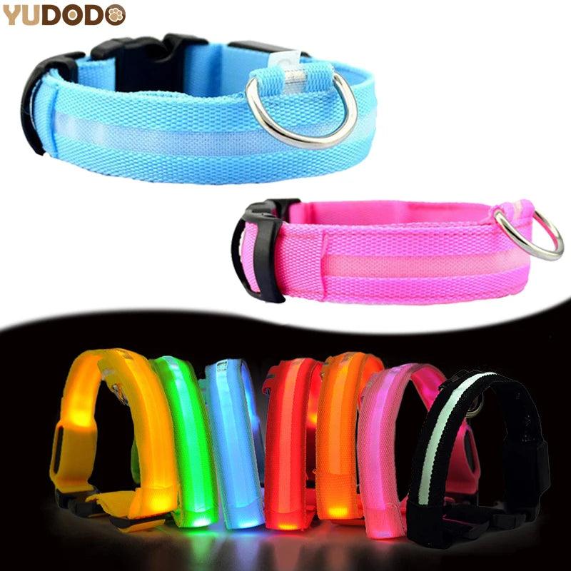 YUDODO Nylon LED Pet Dog Collars for animals Night Safety Flashing Glow Dog Leash Dogs Luminous Fluorescent Collars Pet Supplies - petguardiansupplies