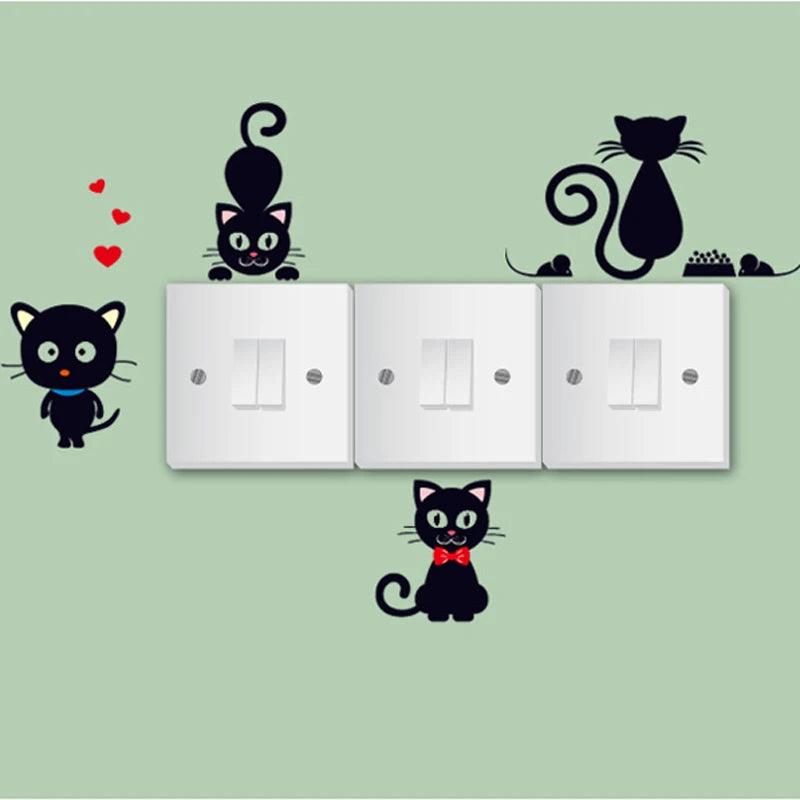 DIY Creative Black Cat Love Cartoon Removable Switch Stickers PVC Wall Sticker Vinyl Decals Home Decor Wallpaper Socket Paste - petguardiansupplies