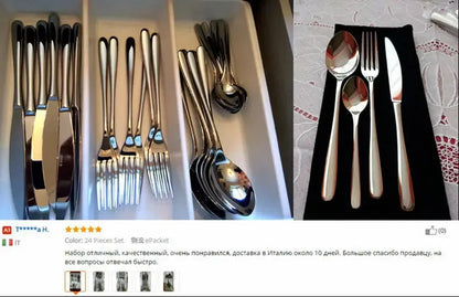 Cozy Zone Dinnerware Set Stainless Steel Tableware Luxury Cutlery Set Vintage Quality 24Pcs Knife Fork Dining Dinner Set Western - petguardiansupplies