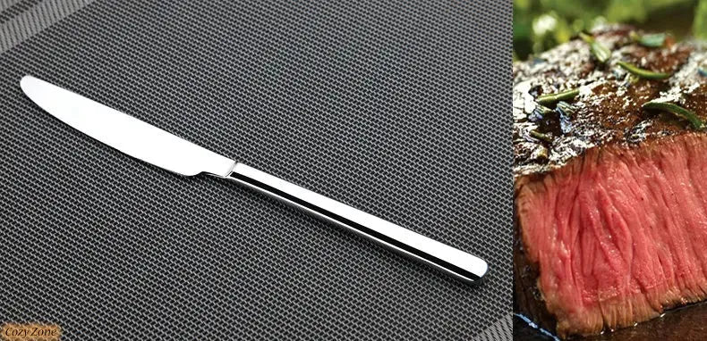 Cozy Zone 24 Pieces Cutlery Set Stainless Steel Tableware Western Dinnerware Set Classic Dinner Set Knife Fork Restaurant Dining - petguardiansupplies