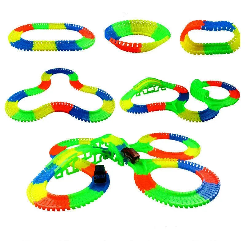 Glow Racing Track Set 5 Led Light Track Car Flexible Glowing Tracks Toy 162/165/220/240 Race Track Flexible Railway LED Car - petguardiansupplies