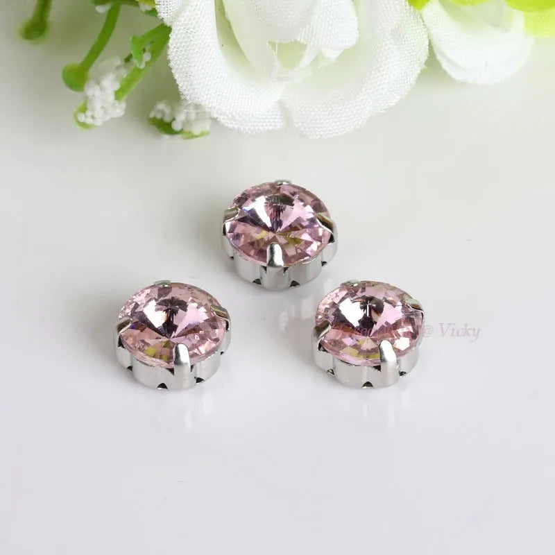 Glass Rhinestones! Satellite / Round Shape Diamond With Claw Sew On Strass Metal Base Buckle Crystal Stone Beads For Clothes - petguardiansupplies