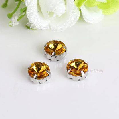 Glass Rhinestones! Satellite / Round Shape Diamond With Claw Sew On Strass Metal Base Buckle Crystal Stone Beads For Clothes - petguardiansupplies