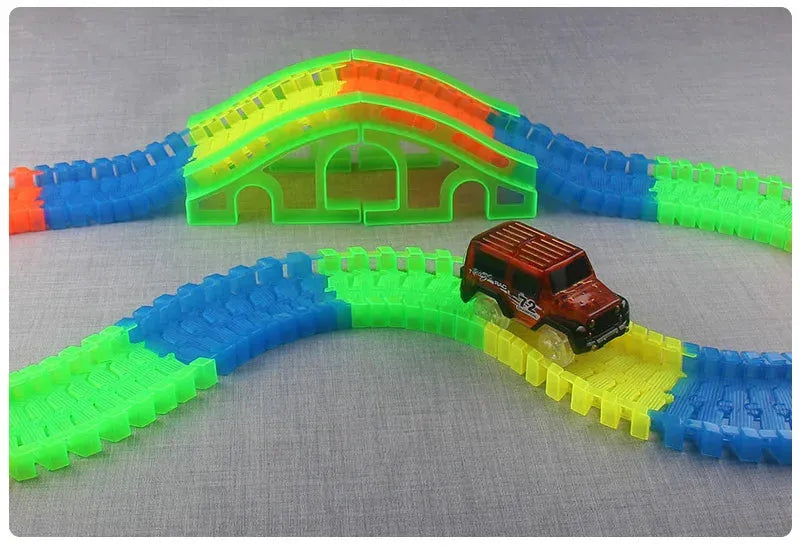 Glow Racing Track Set 5 Led Light Track Car Flexible Glowing Tracks Toy 162/165/220/240 Race Track Flexible Railway LED Car - petguardiansupplies