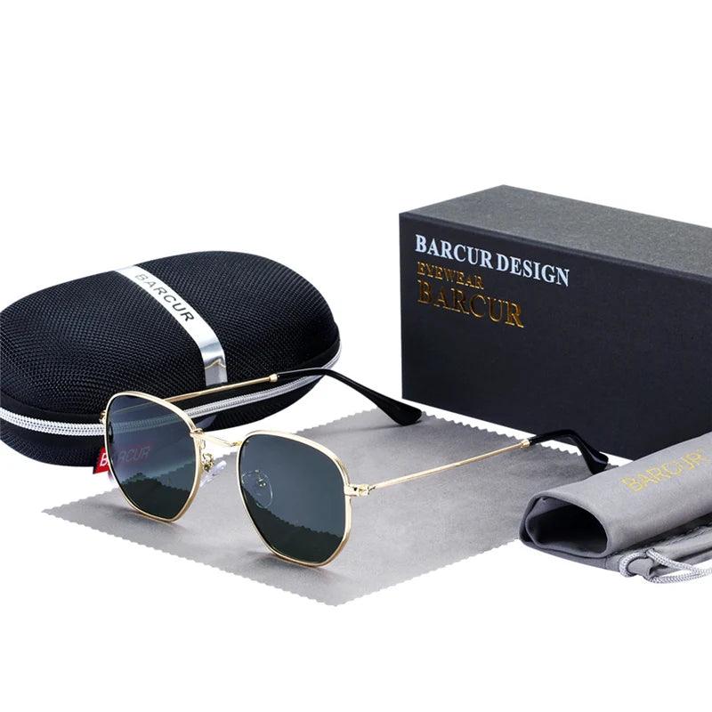 BARCUR Classic Retro Reflective Sunglasses Man Hexagon Sunglasses Metal Frame Eyewear Sun Glasses With Box Oculos De Sol gafas - petguardiansupplies