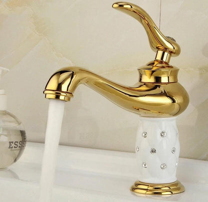 ZGRK Basin Faucets Diamond Gold Bathroom Faucet Single Handle Mixer Tap Hot and Cold Water Mixer Crane Bath Brass Mixer Tap - petguardiansupplies