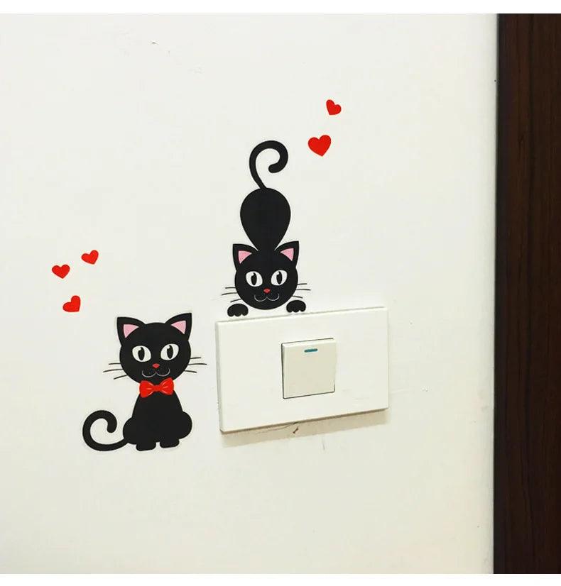 DIY Creative Black Cat Love Cartoon Removable Switch Stickers PVC Wall Sticker Vinyl Decals Home Decor Wallpaper Socket Paste - petguardiansupplies