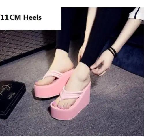 Summer New Arrival Women Chunky Sandals Super High Heels Wedges Flip Flops Lady Pure Color Water Taiwan Shoes Plus Size 40 41 - petguardiansupplies