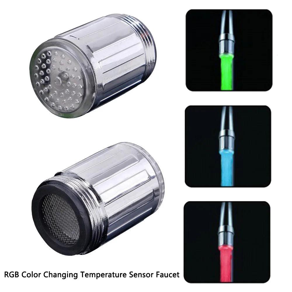 LED Water Faucet Stream Light Kitchen Bathroom Shower Tap Faucet Nozzle Head 7 Color Change Temperature Sensor Light Faucet led - petguardiansupplies