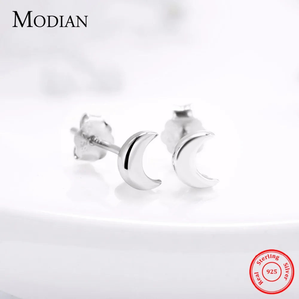 Modian New 6 Style Real 925 Sterling Silver Stars Moon Exquisite Fashion Simple Stud Earrings For Women Triangle Jewelry Brincos - petguardiansupplies