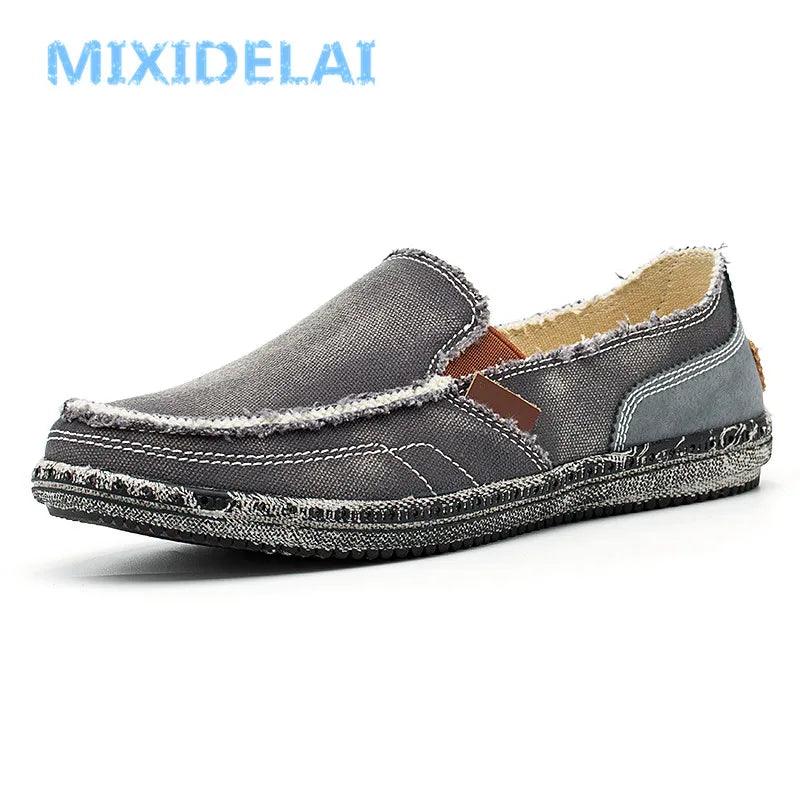 MIXIDELAI classic canvas shoes men 2024 lazy shoes blue grey green canvas moccasin men slip on loafers washed denim casual flats - petguardiansupplies