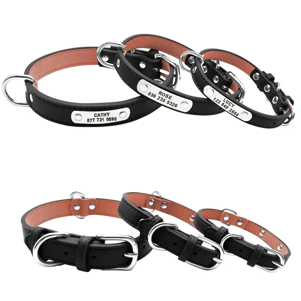 Large Durable Personalized Dog Collar PU Leather Padded Pet ID Collars Customized for Small Medium Large Dogs Cat 4 Size - petguardiansupplies