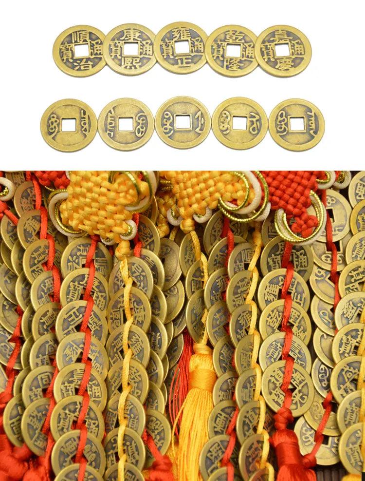 Chinese manual Knot Fengshui Lucky Charms Ancient I CHING Copper Coins Mascot Prosperity Protection Good Fortune Home Car Decor - petguardiansupplies