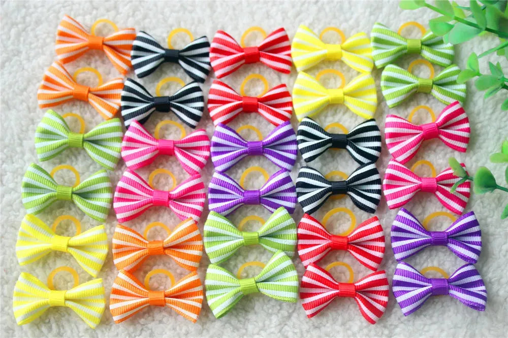 20 Pcs Dog Bows Pet Dog Grooming Accessories Products Handmade Christmas Small Dog Hair Bows Rubber Band Cat Hair Clips Boutique - petguardiansupplies