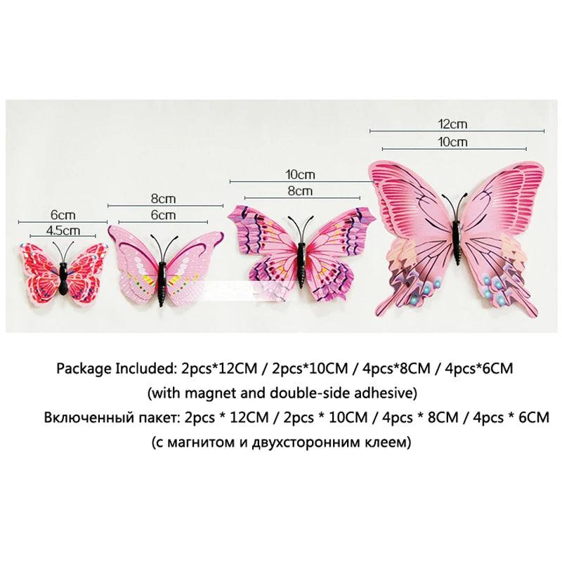 New Style 12Pcs Double Layer 3D Butterfly Wall Stickers Home Room Decor Butterflies For Wedding Decoration Magnet Fridge Decals - petguardiansupplies