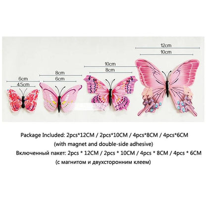 New Style 12Pcs Double Layer 3D Butterfly Wall Stickers Home Room Decor Butterflies For Wedding Decoration Magnet Fridge Decals - petguardiansupplies