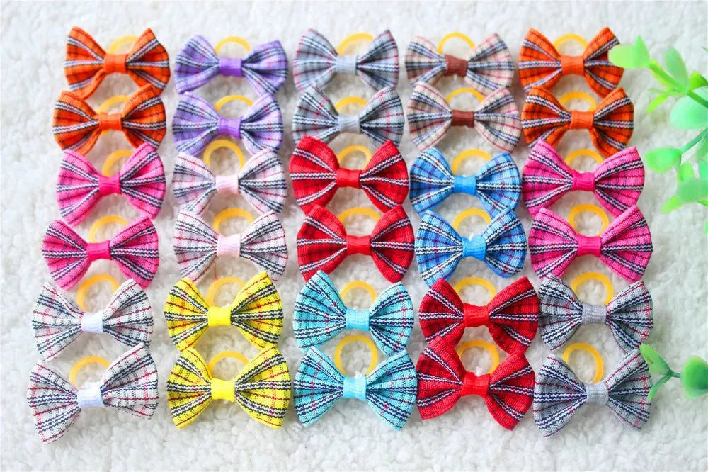 20 Pcs Dog Bows Pet Dog Grooming Accessories Products Handmade Christmas Small Dog Hair Bows Rubber Band Cat Hair Clips Boutique - petguardiansupplies