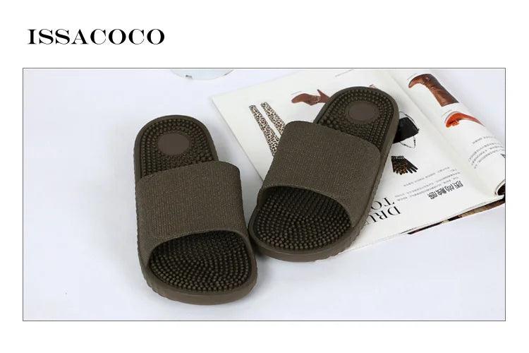 ISSACOCO Men's Flat Indoor Massage Slippers Men Home Non-slip Massage Slippers Zapatos Hombre Beach Flip Flops Men's Slides - petguardiansupplies