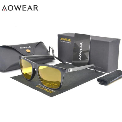 AOWEAR HD Night Vision Glasses Men Aluminium Yellow Lens Sunglasses Men Polarized Night Safe Driving Goggles Oculos Gafas De Sol - petguardiansupplies