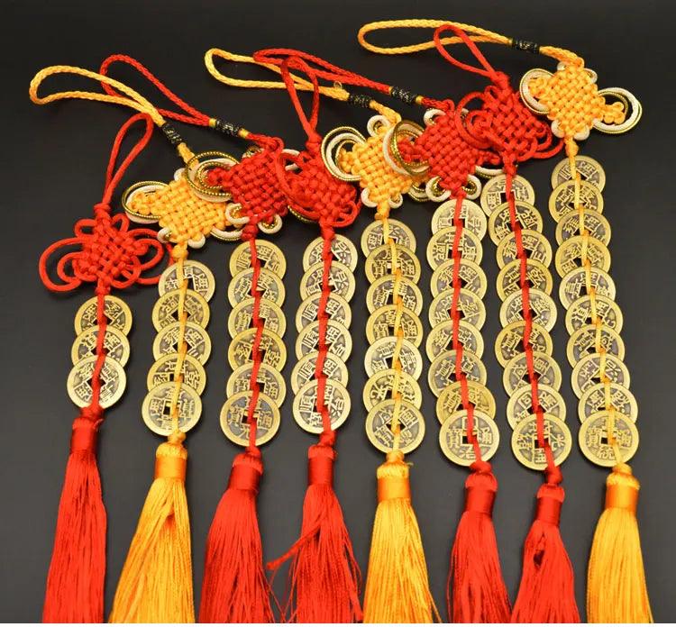 Chinese manual Knot Fengshui Lucky Charms Ancient I CHING Copper Coins Mascot Prosperity Protection Good Fortune Home Car Decor - petguardiansupplies