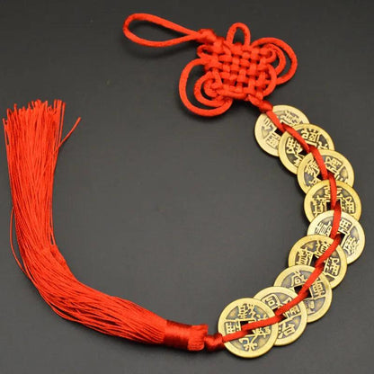 Chinese manual Knot Fengshui Lucky Charms Ancient I CHING Copper Coins Mascot Prosperity Protection Good Fortune Home Car Decor - petguardiansupplies